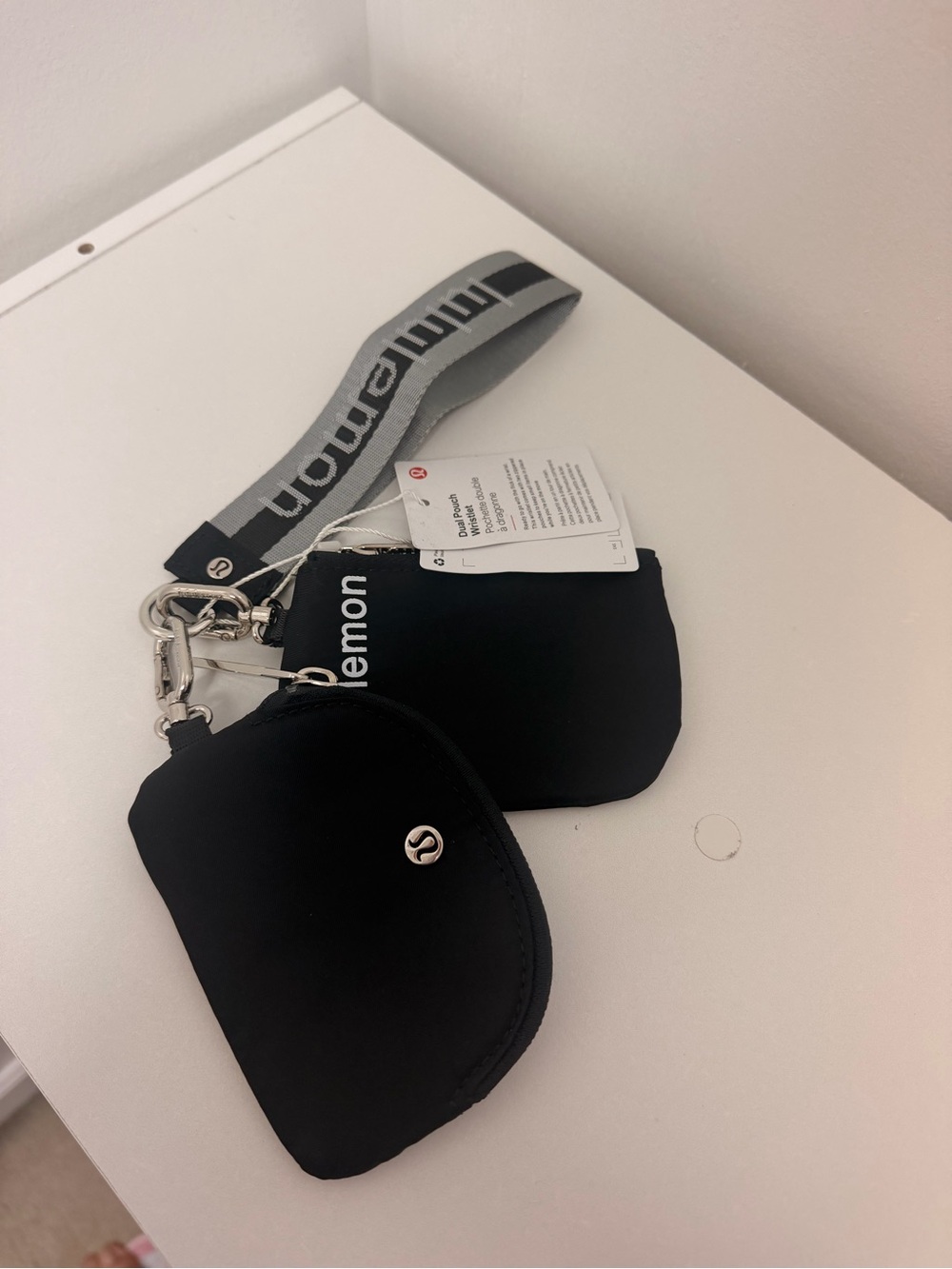lululemon athletica Black Double Pouch Key & Card Holder with Branded Strap